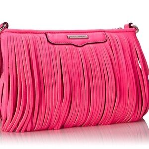 💕 REBECCA MINKOFF finn fringe crossbody bag in electric fuchsia NEW